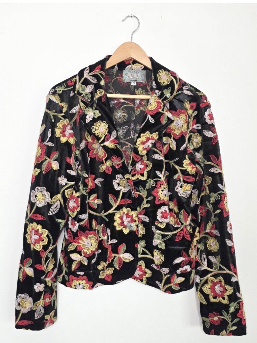 Silverado Medium Black Floral Embroidered Velvet Western Blazer Jacket Made USA